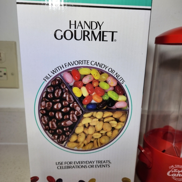 Candy Dispenser Handy Gourmet Red New In Box 3 Sections 360° Rotation - Picture 10 of 13